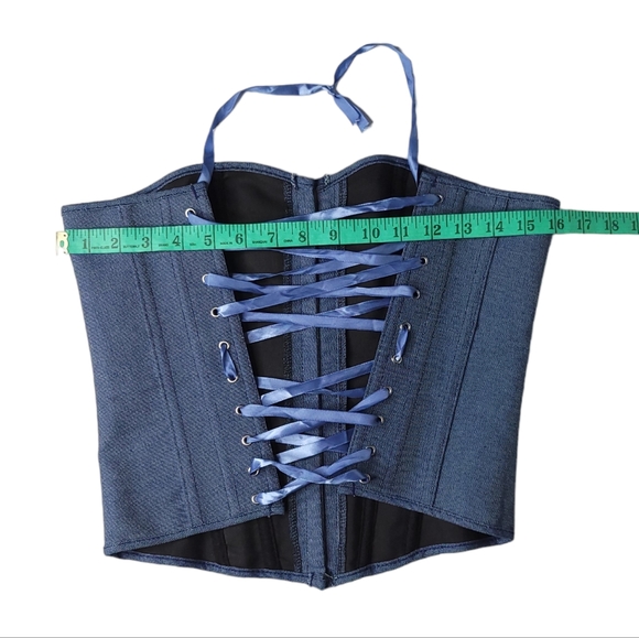 *** SOLD *** Corset in Dark Blue w Boning and Satin Lace-up Back XS - M - Picture 12 of 13